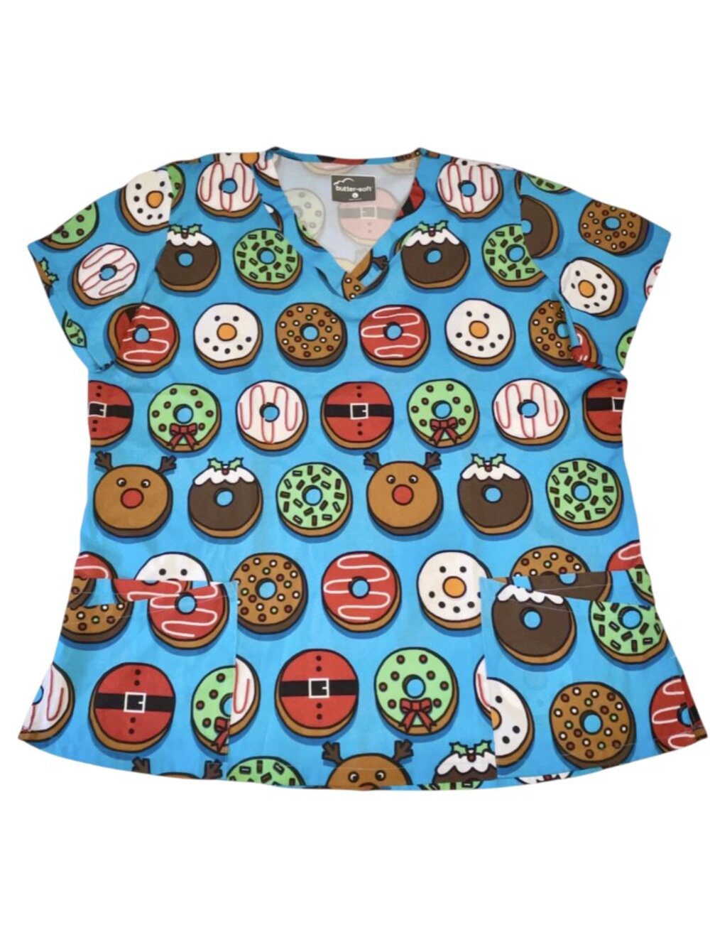 Butter Soft Women's Sz Large Scrub Donuts Wreaths Winter Christmas Holiday Fun